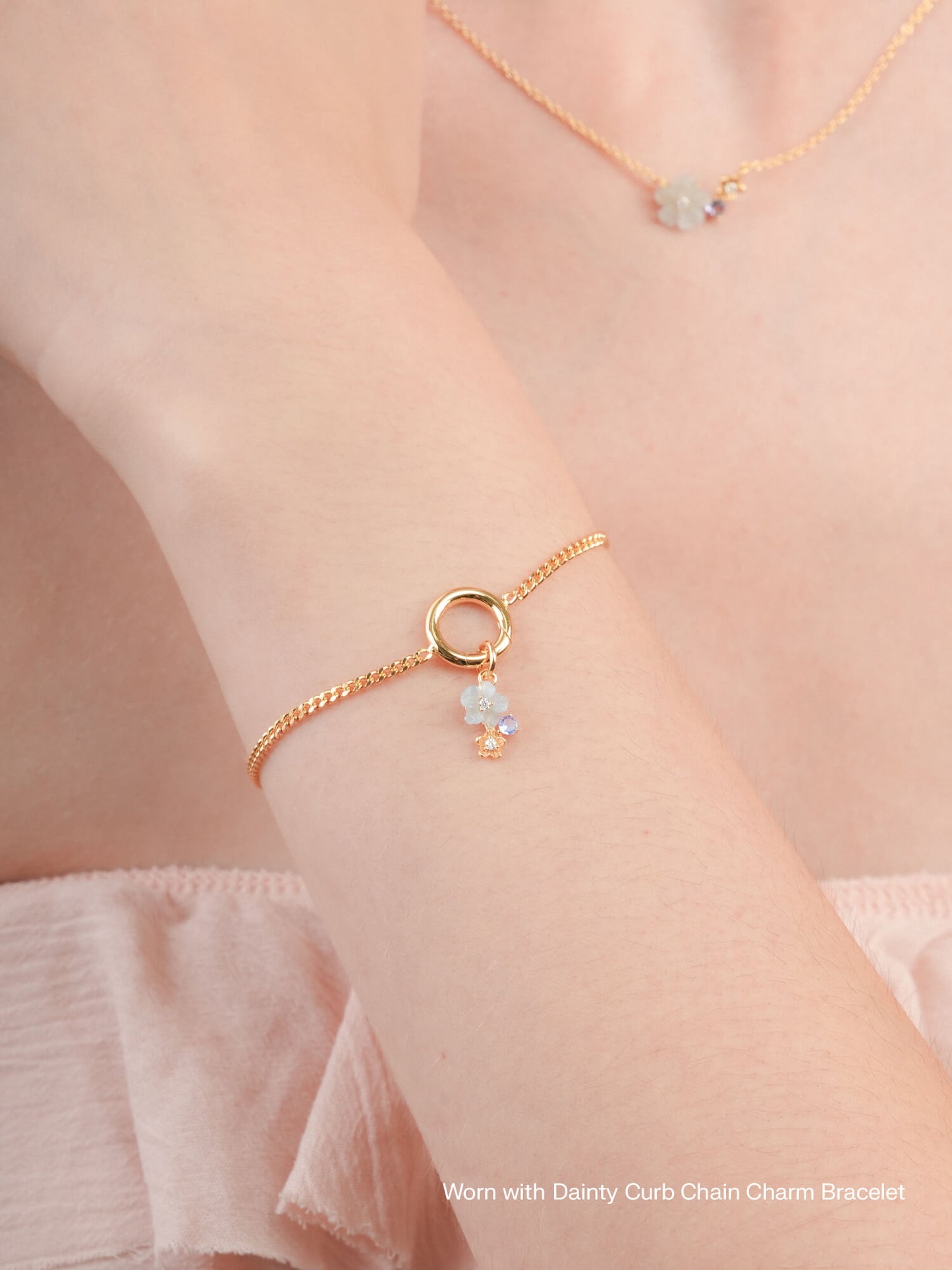 Dainty Blue Cluster Flower Charm – Aquamarine & Tanzanite