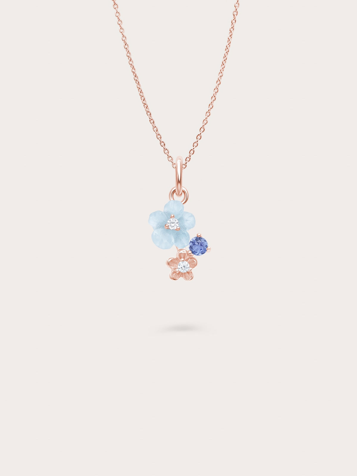 Dainty Blue Cluster Flower Necklace 18K Rose Gold – Mondays Made Flower & Birthstone Jewelry Singapore
