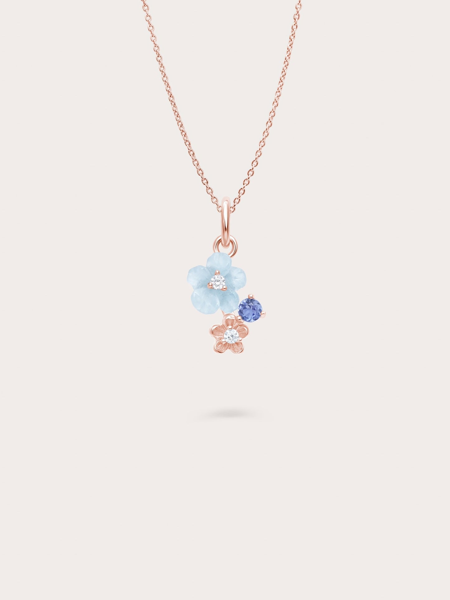 Dainty Blue Cluster Flower Pendant Necklace – Aquamarine & Tanzanite