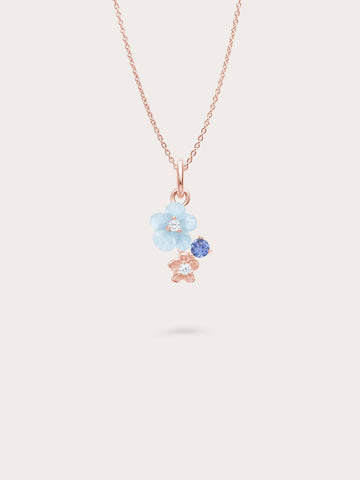 Dainty Blue Cluster Flower Necklace 18K Rose Gold – Mondays Made Flower & Birthstone Jewelry Singapore