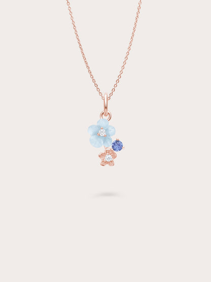 Dainty Blue Cluster Flower Necklace 18K Rose Gold – Mondays Made Flower & Birthstone Jewelry Singapore