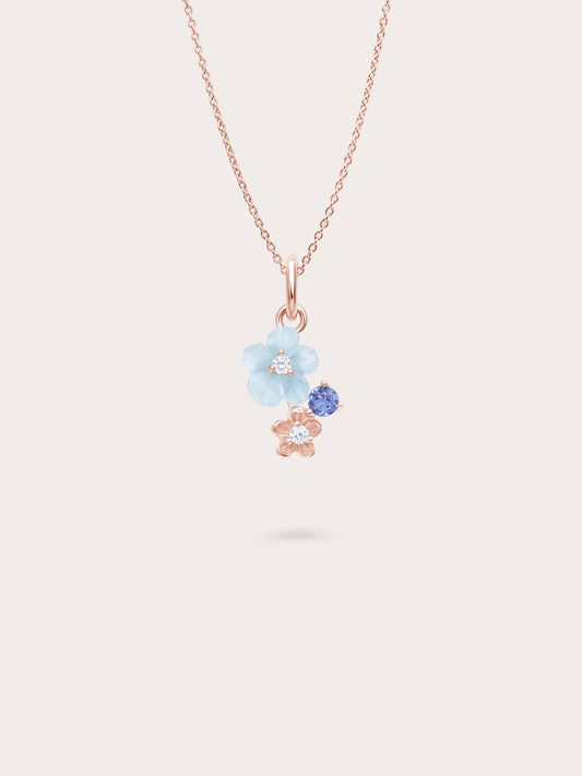 Dainty Blue Cluster Flower Necklace 18K Rose Gold – Mondays Made Flower & Birthstone Jewelry Singapore