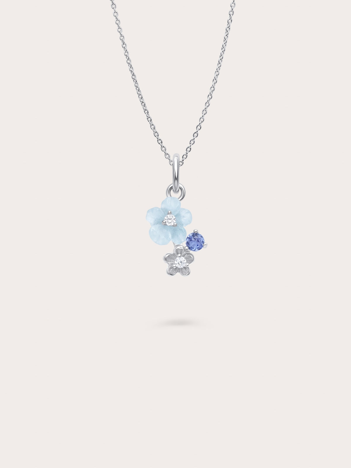 Dainty Blue Cluster Flower Necklace S925 Silver Rhodium – Mondays Made Flower & Birthstone Jewelry Singapore