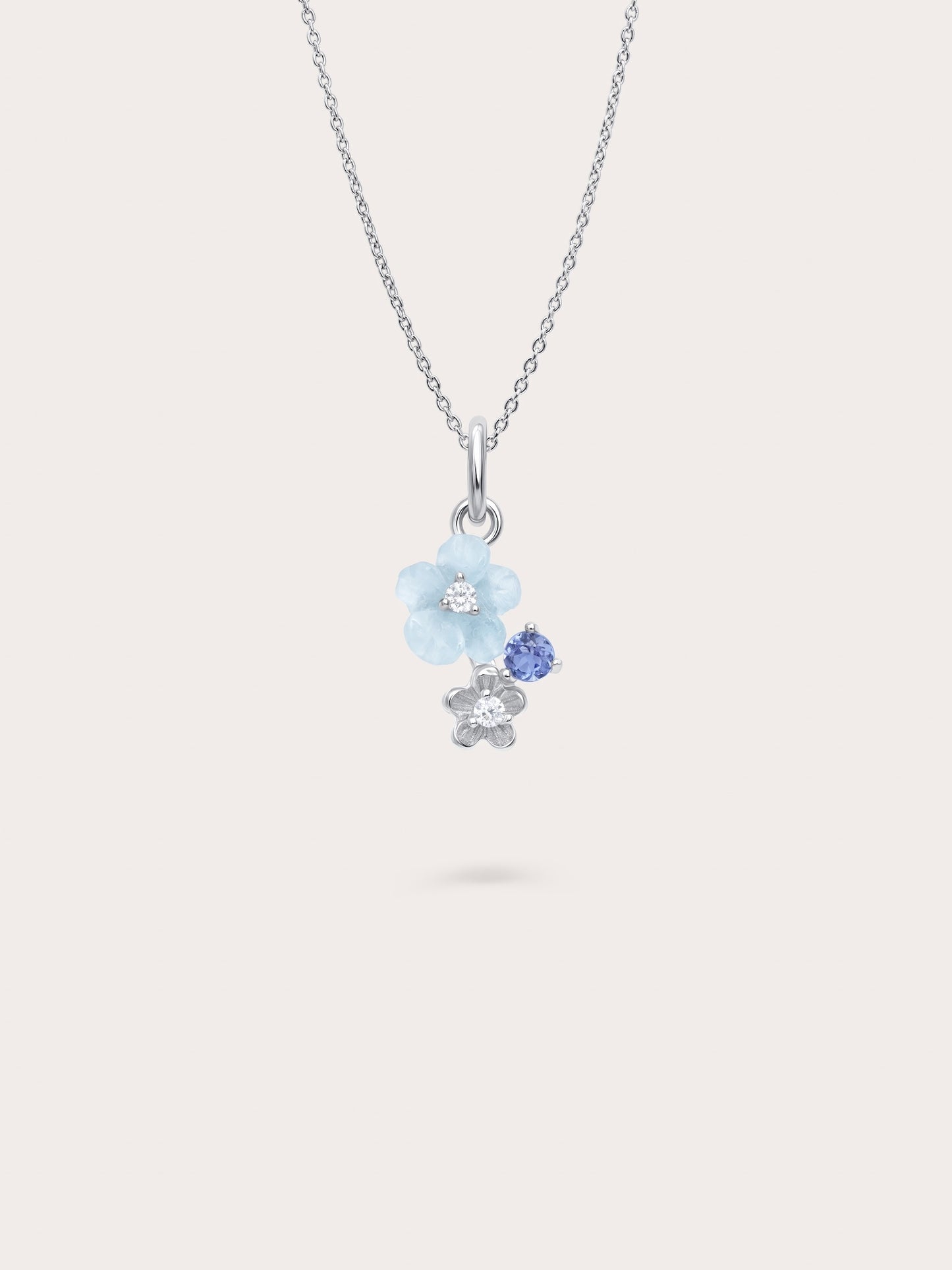 Dainty Blue Cluster Flower Pendant Necklace – Aquamarine & Tanzanite