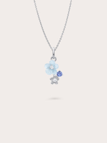 Dainty Blue Cluster Flower Necklace S925 Silver Rhodium – Mondays Made Flower & Birthstone Jewelry Singapore