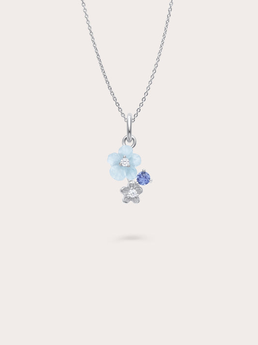 Dainty Blue Cluster Flower Pendant Necklace – Aquamarine & Tanzanite