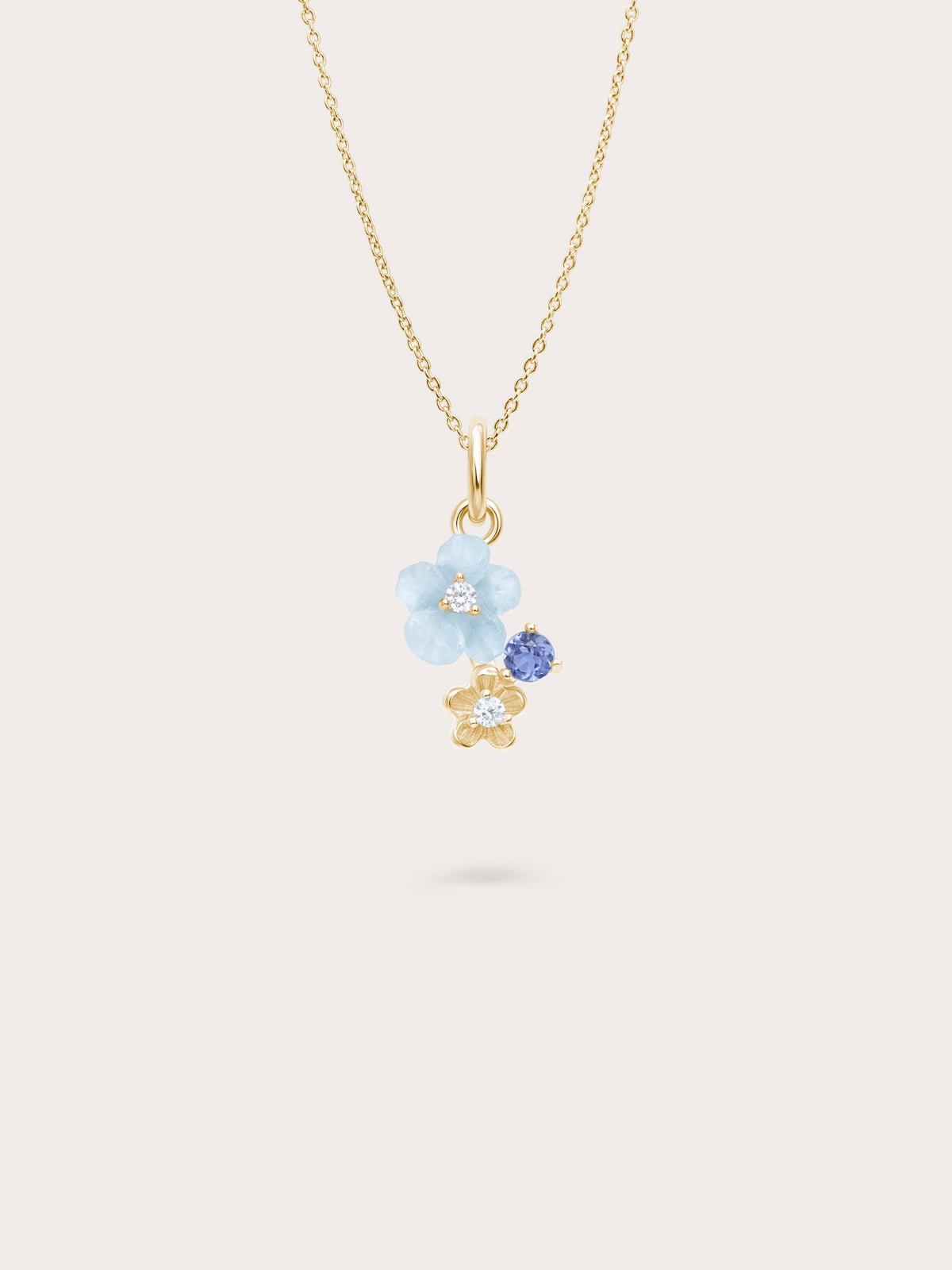 Dainty Blue Cluster Flower Necklace 18K Gold – Mondays Made Flower & Birthstone Jewelry Singapore