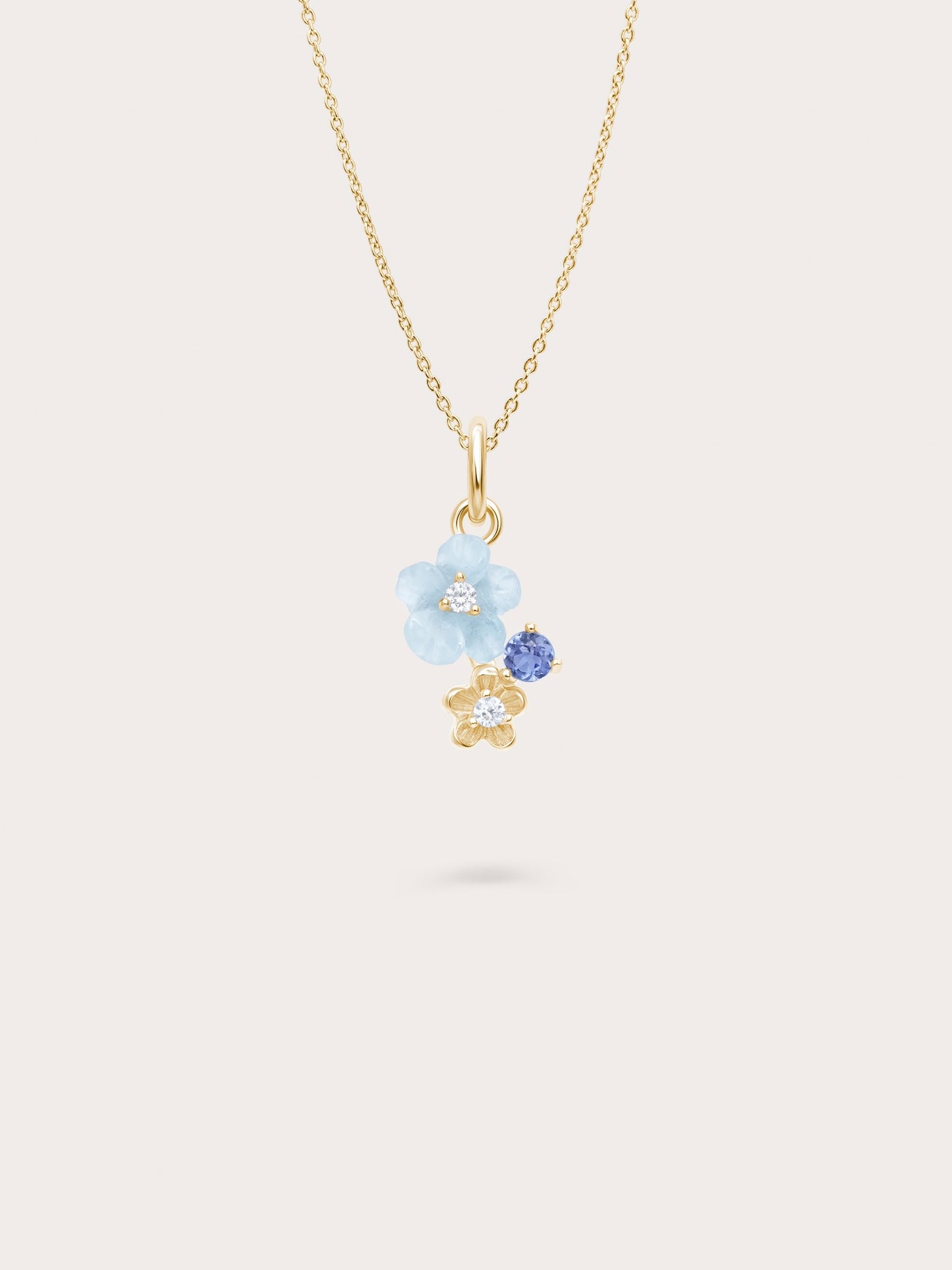 Dainty Blue Cluster Flower Pendant Necklace – Aquamarine & Tanzanite