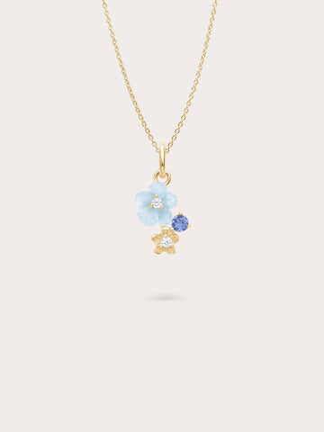 Dainty Blue Cluster Flower Necklace 18K Gold – Mondays Made Flower & Birthstone Jewelry Singapore