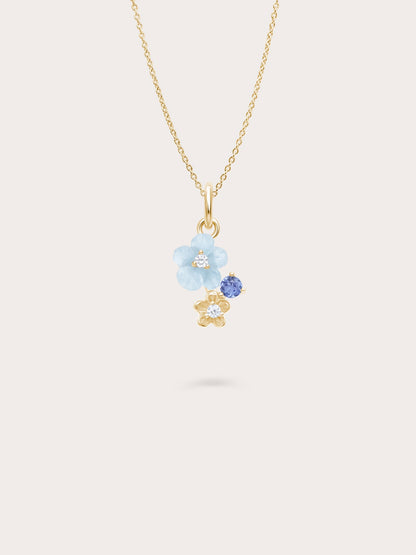 Dainty Blue Cluster Flower Necklace 18K Gold – Mondays Made Flower & Birthstone Jewelry Singapore