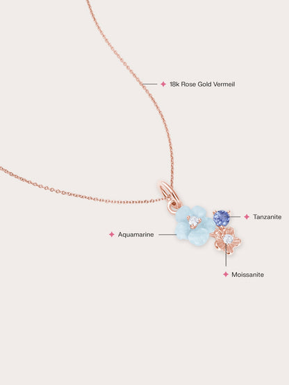 Dainty Blue Cluster Flower Pendant Necklace 18K Rose Gold – Mondays Made Flower & Birthstone Jewelry Singapore