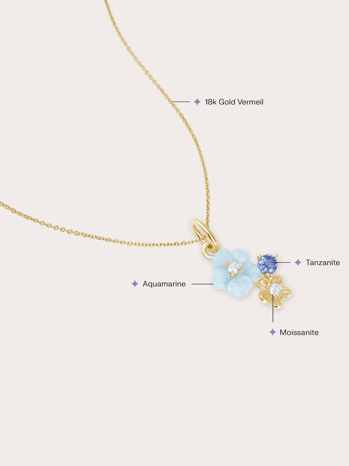 Dainty Blue Cluster Flower Pendant Necklace 18K Gold – Mondays Made Flower & Birthstone Jewelry Singapore