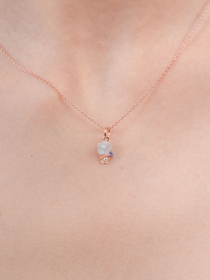 Dainty Blue Cluster Flower Pendant Necklace Aquamarine Tanzanite 18K Rose Gold (3) – Mondays Made Flower & Birthstone Jewelry Singapore