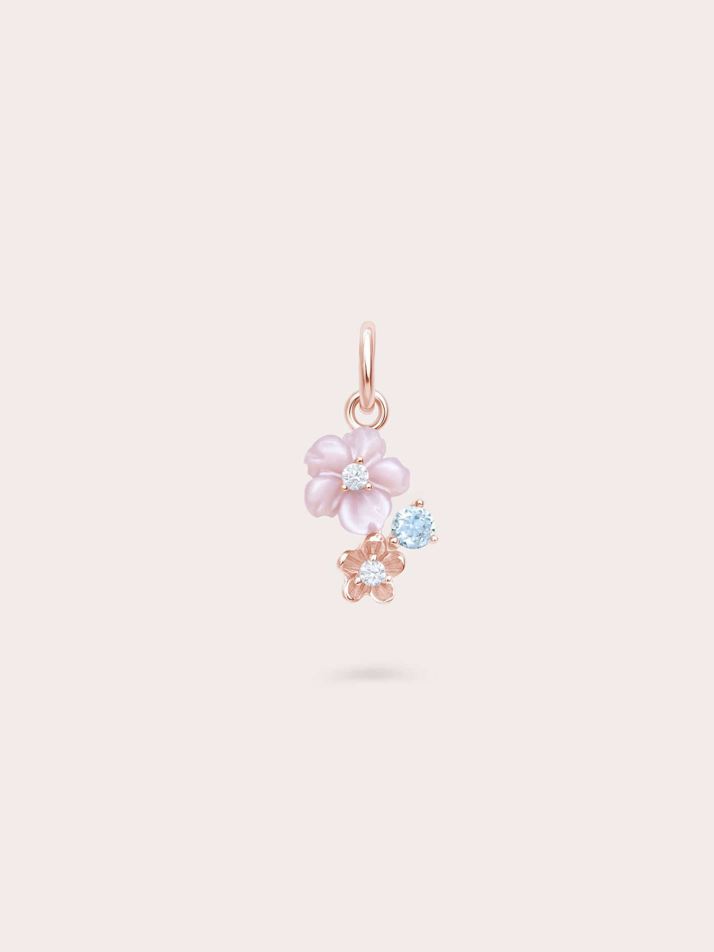 Dainty Pink Cluster Flower Charm – MOP & Aquamarine