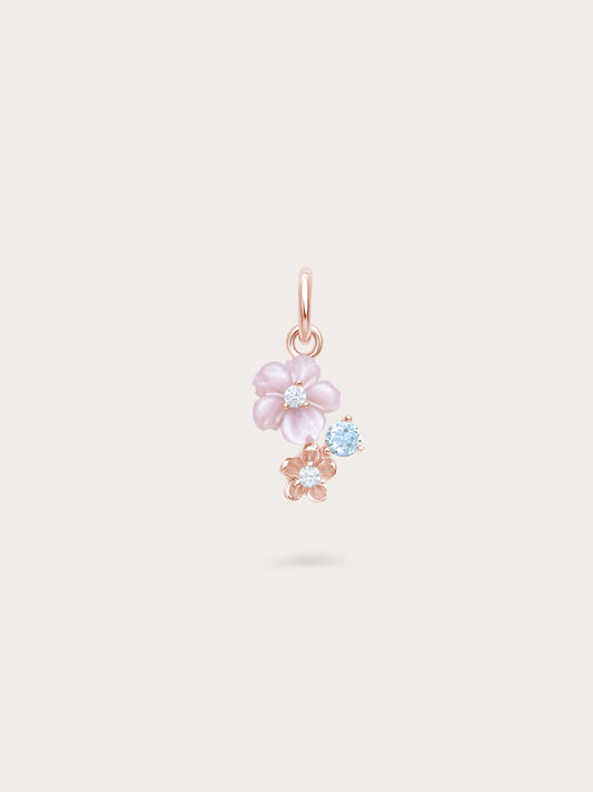 Dainty Pink Cluster Flower Charm – MOP & Aquamarine