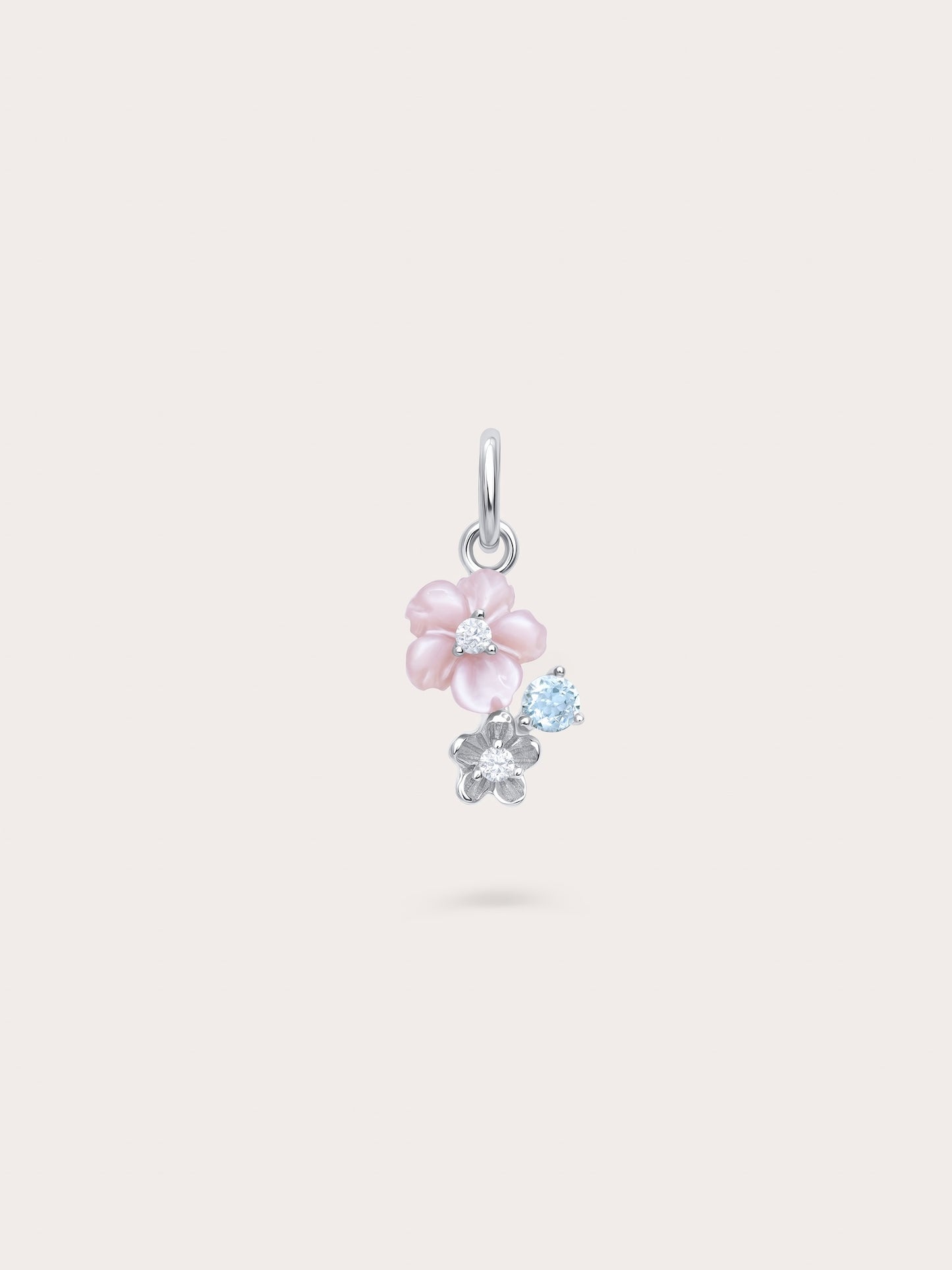 Dainty Pink Cluster Flower Charm – MOP & Aquamarine