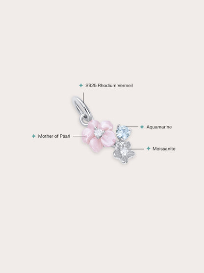 Dainty Pink Cluster Flower Charm S925 Silver Rhodium (2) – Mondays Made Flower & Birthstone Jewelry Singapore