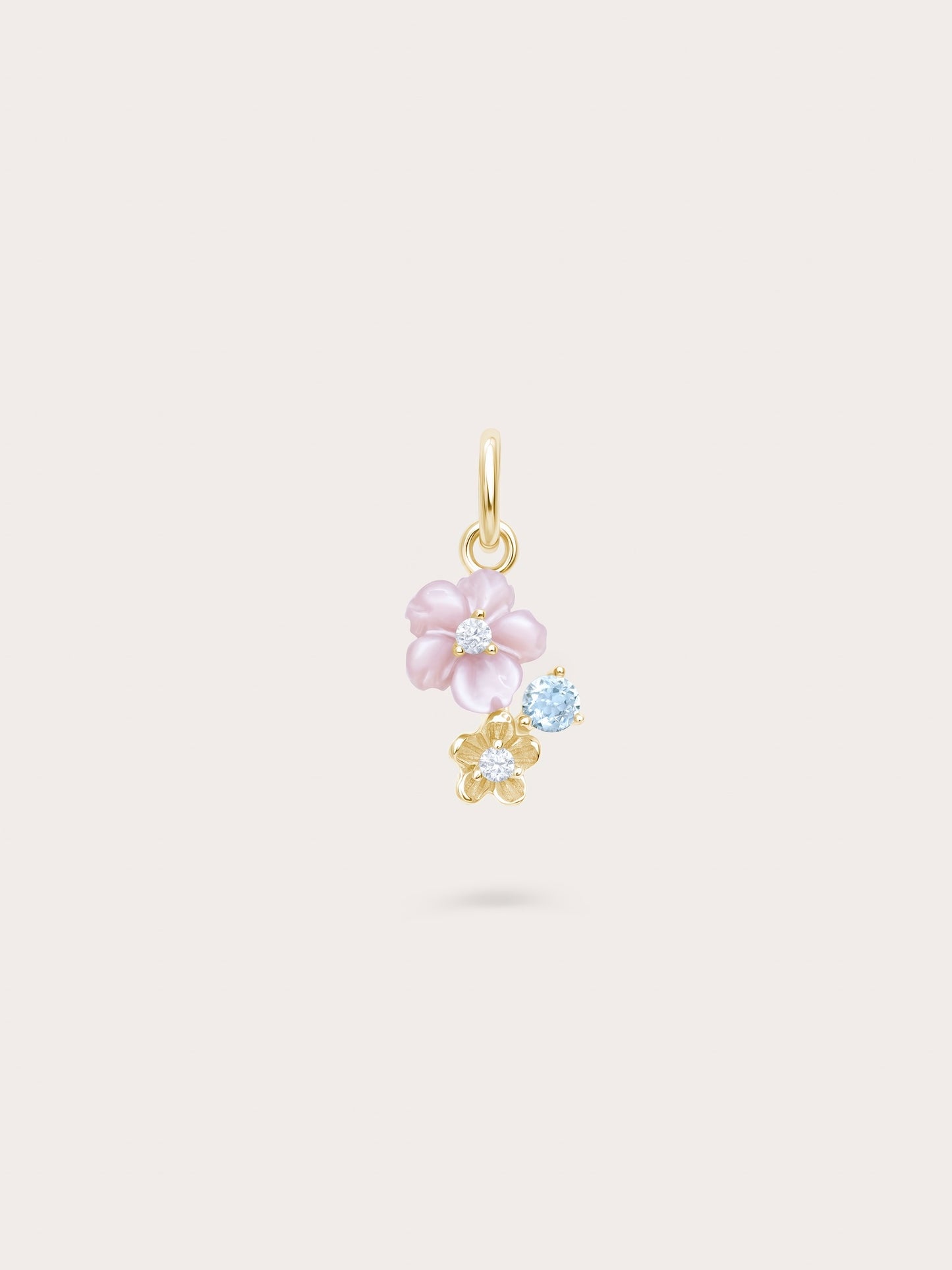 Dainty Pink Cluster Flower Charm – MOP & Aquamarine