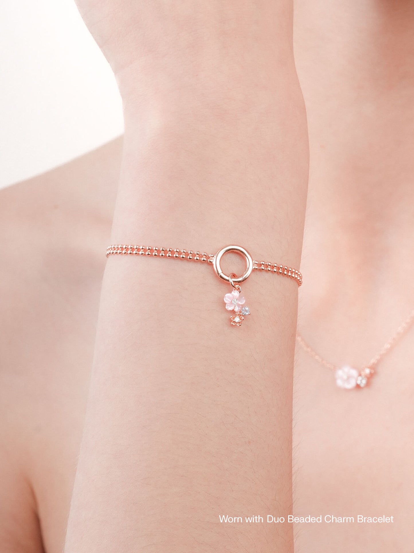 Dainty Pink Cluster Flower Charm – MOP & Aquamarine