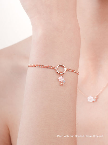 Dainty Pink Cluster Flower Charm Mother of Pearl Aquamarine 18K Rose Gold Worn With – Mondays Made Flower & Birthstone Jewelry Singapore