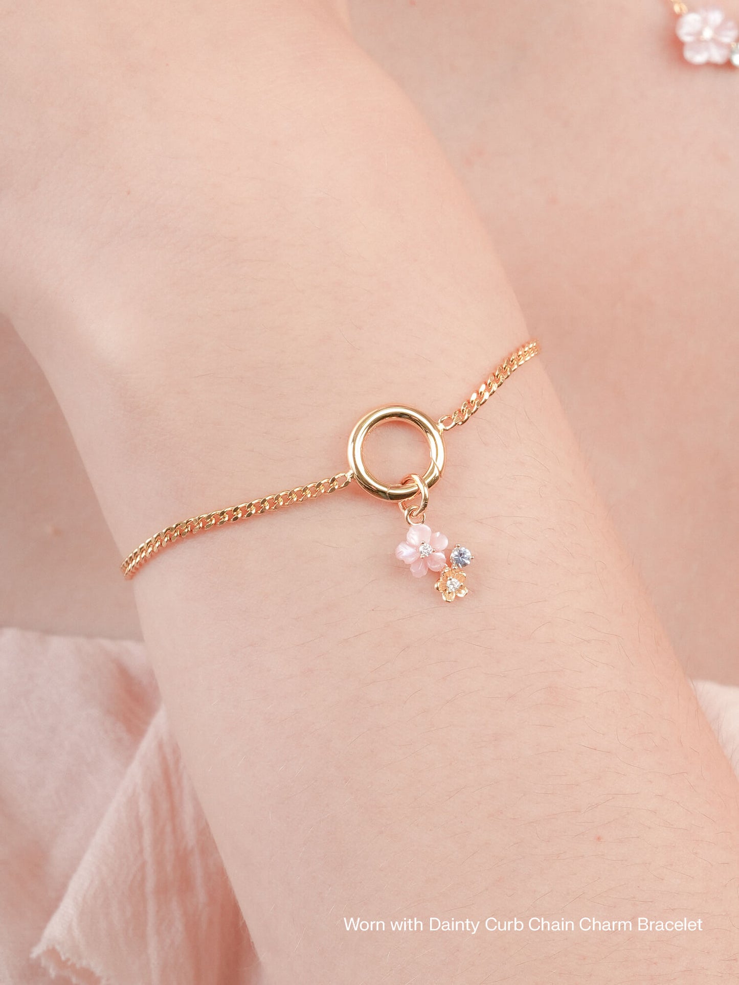 Dainty Pink Cluster Flower Charm – MOP & Aquamarine