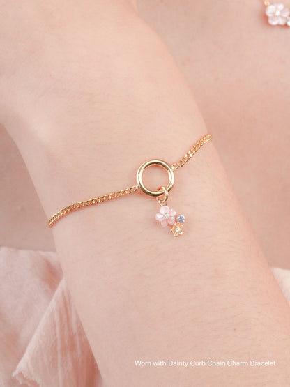 Dainty Pink Cluster Flower Charm Mother of Pearl Aquamarine 18K Gold Worn With – Mondays Made Flower & Birthstone Jewelry Singapore