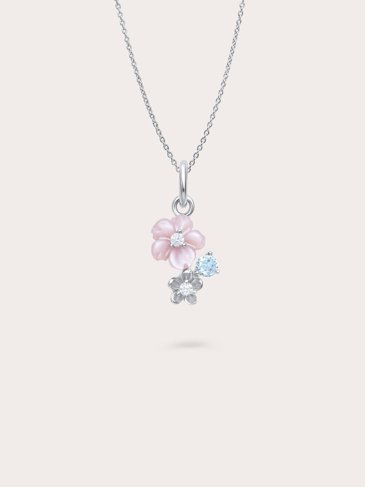 Dainty Pink Cluster Flower Necklace S925 Silver Rhodium – Mondays Made Flower & Birthstone Jewelry Singapore