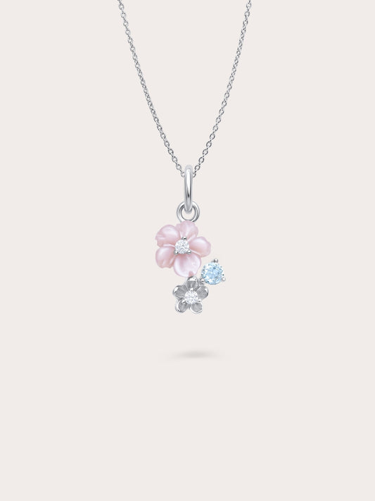 Dainty Pink Cluster Flower Necklace S925 Silver Rhodium – Mondays Made Flower & Birthstone Jewelry Singapore