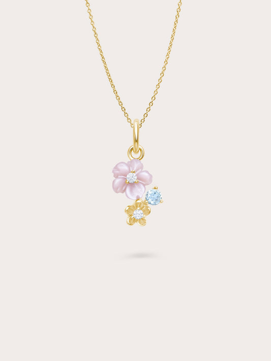 Dainty Pink Cluster Flower Pendant Necklace – MOP & Aquamarine in 18k Gold Vermeil from Mondays Made