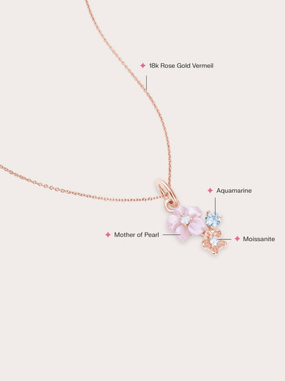 Dainty Pink Cluster Flower Pendant Necklace 18K Rose Gold – Mondays Made Flower & Birthstone Jewelry Singapore