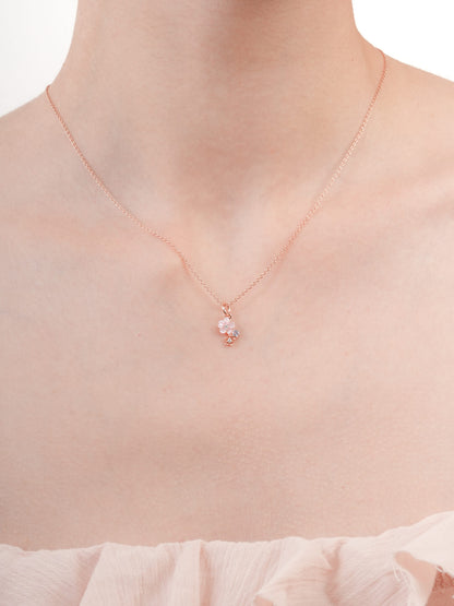 Dainty Pink Cluster Flower Pendant Necklace Mother of Pearl Aquamarine 18K Rose Gold (1) – Mondays Made Flower & Birthstone Jewelry Singapore