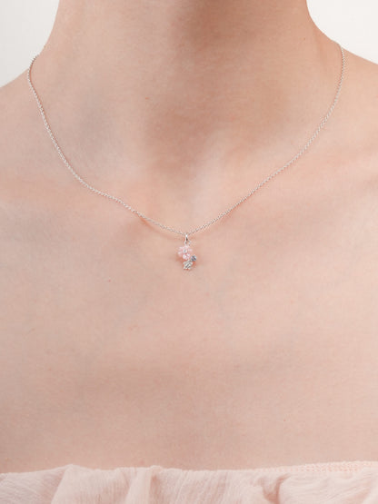 Dainty Pink Cluster Flower Pendant Necklace Mother of Pearl Aquamarine S925 Silver Rhodium (1) – Mondays Made Flower & Birthstone Jewelry Singapore