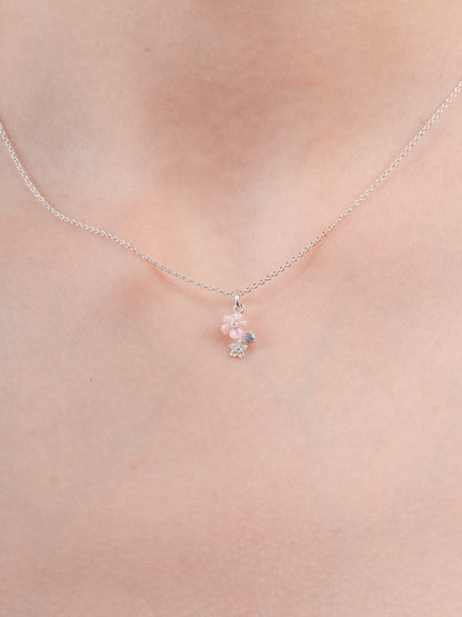 Dainty Pink Cluster Flower Pendant Necklace Mother of Pearl Aquamarine S925 Silver Rhodium (3) – Mondays Made Flower & Birthstone Jewelry Singapore