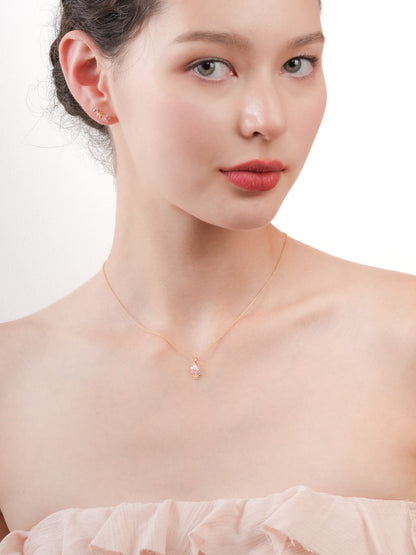 Dainty Pink Cluster Flower Pendant Necklace Mother of Pearl Aquamarine 18K Gold (2) – Mondays Made Flower & Birthstone Jewelry Singapore