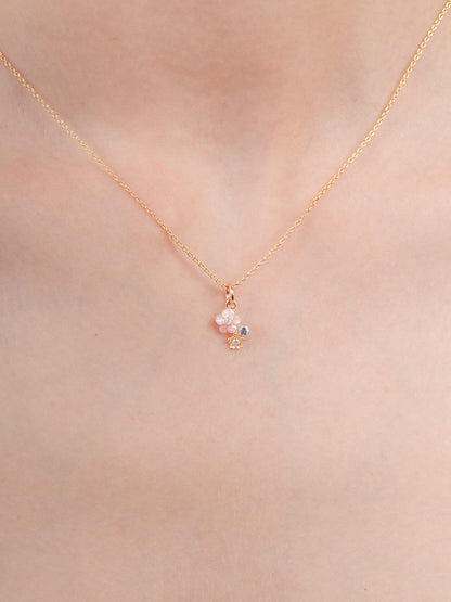 Dainty Pink Cluster Flower Pendant Necklace Mother of Pearl Aquamarine 18K Gold (3) – Mondays Made Flower & Birthstone Jewelry Singapore