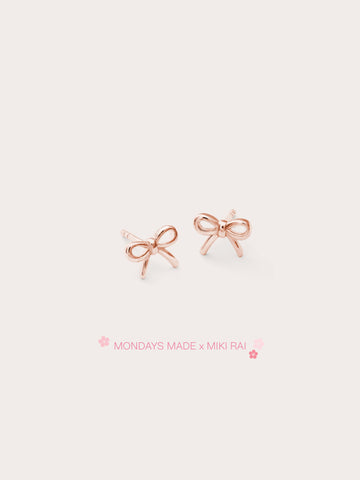 Dainty Ribbon Bow Stud Earrings 18K Rose Gold (4) – Mondays Made Flower & Birthstone Jewelry Singapore