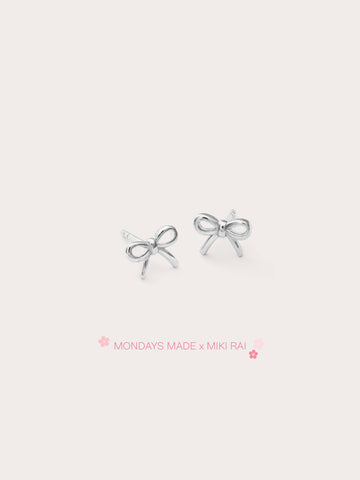 Dainty Ribbon Bow Stud Earrings S925 Silver Rhodium (1) – Mondays Made Flower & Birthstone Jewelry Singapore