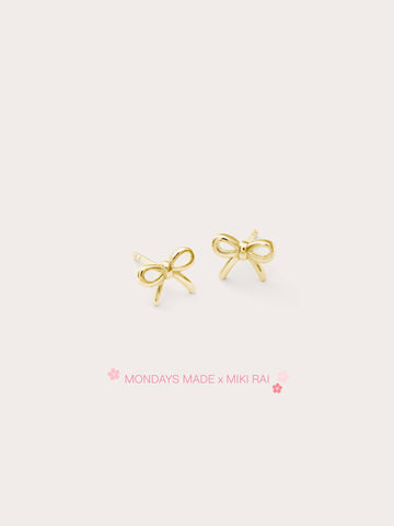 Dainty Ribbon Bow Stud Earrings 18K Gold (2) – Mondays Made Flower & Birthstone Jewelry Singapore
