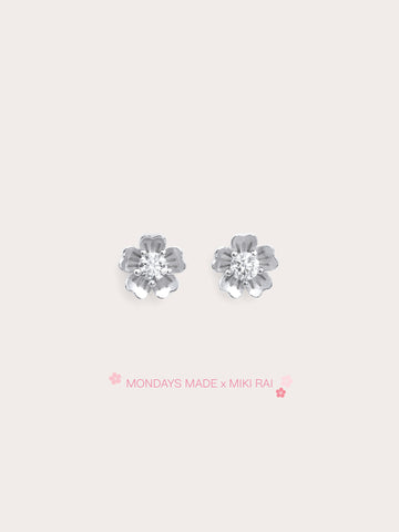 Dainty Sakura Stud Earrings S925 Silver Rhodium (4) – Mondays Made Flower & Birthstone Jewelry Singapore