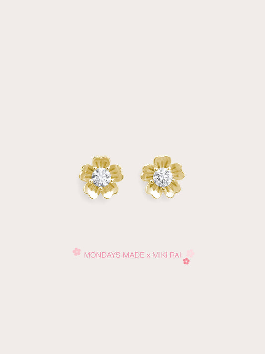 Dainty Sakura Stud Earrings 18K Gold (4) – Mondays Made Flower & Birthstone Jewelry Singapore
