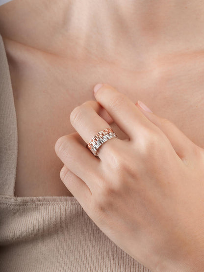 Duo Link Chain Ring S925 Silver Rhodium (6) – Mondays Made Flower & Birthstone Jewelry Singapore