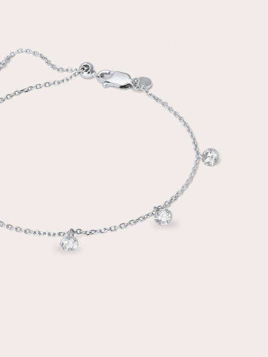 Floating Moissanite Trio Bracelet Rhodium – Mondays Made Flower & Birthstone Jewelry Singapore
