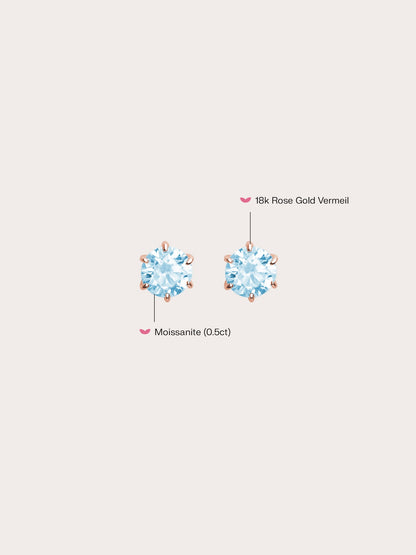 Glacier Blue Moissanite Stud Earring 0.5ct 18K Rose Gold (6) – Mondays Made Flower & Birthstone Jewelry Singapore