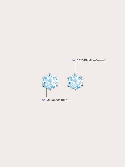 Glacier Blue Moissanite Stud Earring 0.5ct S925 Silver Rhodium (6) – Mondays Made Flower & Birthstone Jewelry Singapore