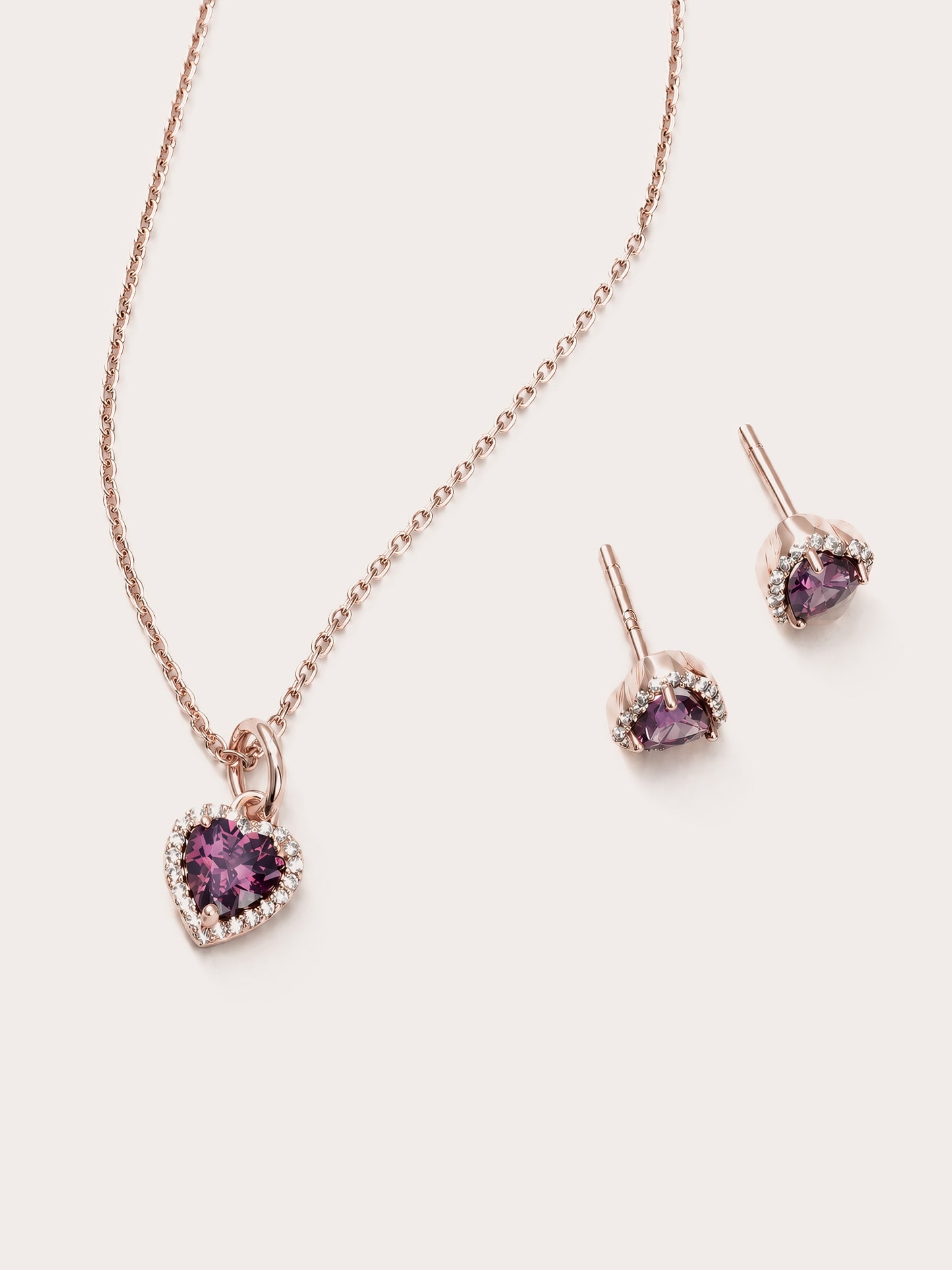 Halo Heart Rhodolite Necklace and Earrings Set