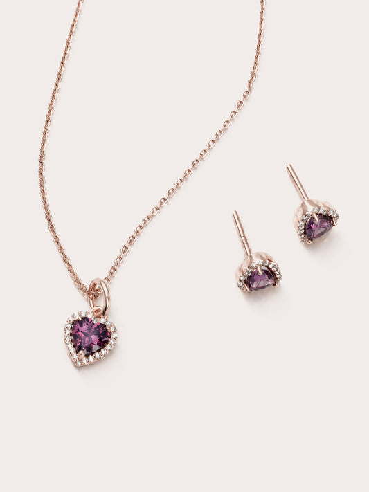 Halo Heart Rhodolite Set Rgc1 – Mondays Made Flower & Birthstone Jewelry Singapore