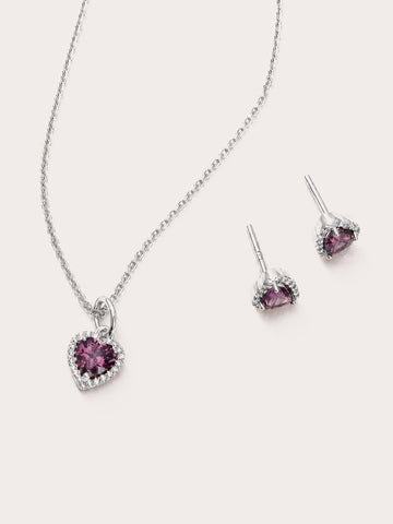 Halo Heart Rhodolite Set Svc1 – Mondays Made Flower & Birthstone Jewelry Singapore