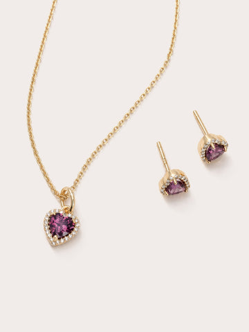 Halo Heart Rhodolite Set Ygc1 – Mondays Made Flower & Birthstone Jewelry Singapore