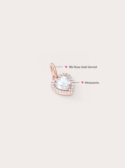 Halo Heart Charm Moissanite 18K Rose Gold (2) – Mondays Made Flower & Birthstone Jewelry Singapore