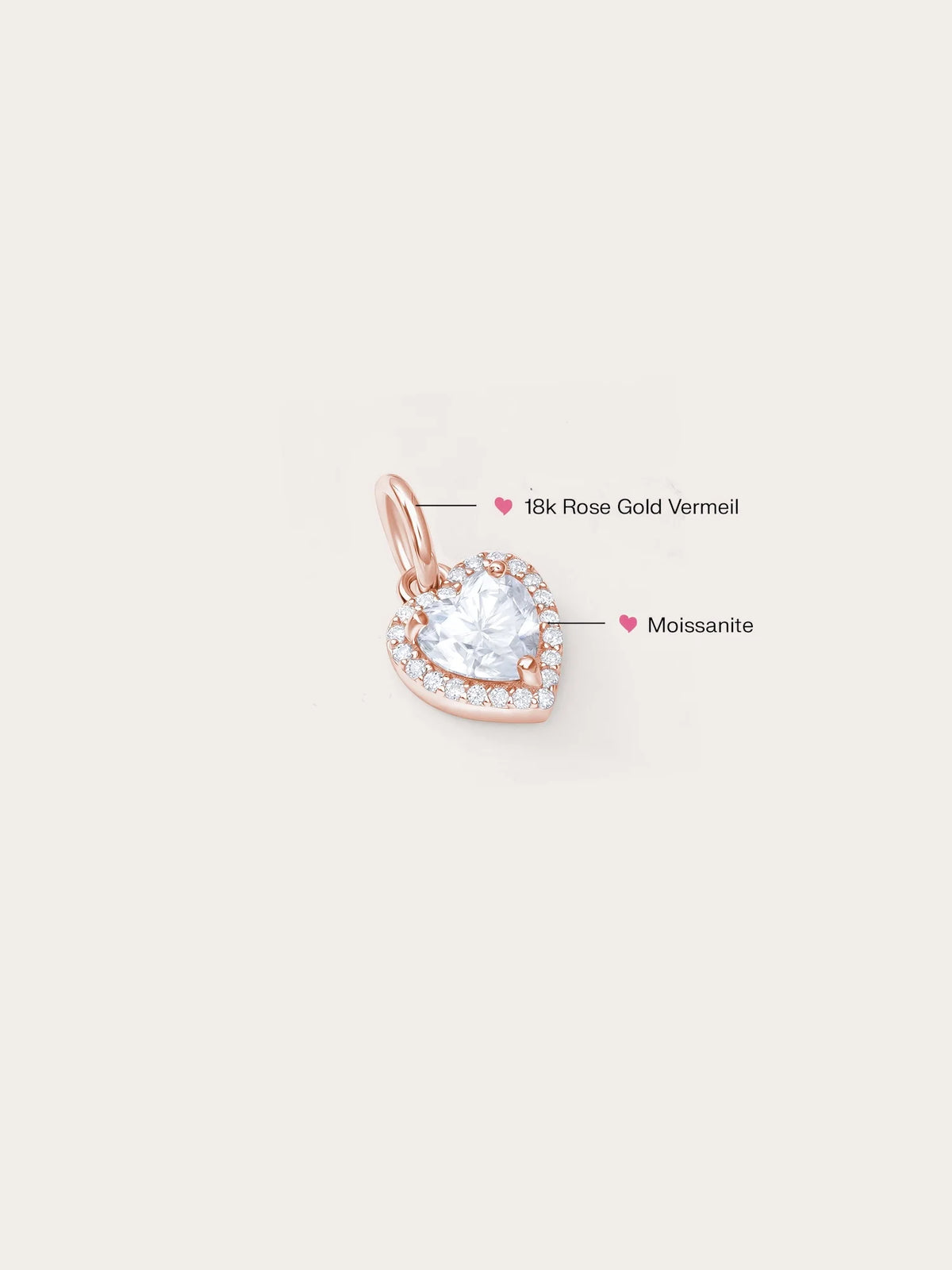 Halo Heart Charm - Moissanite
